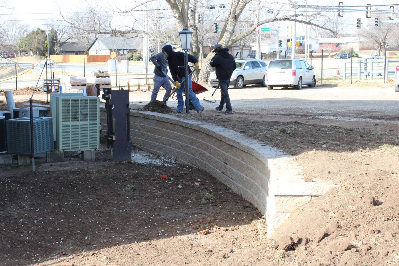Curved block retaining wall going in