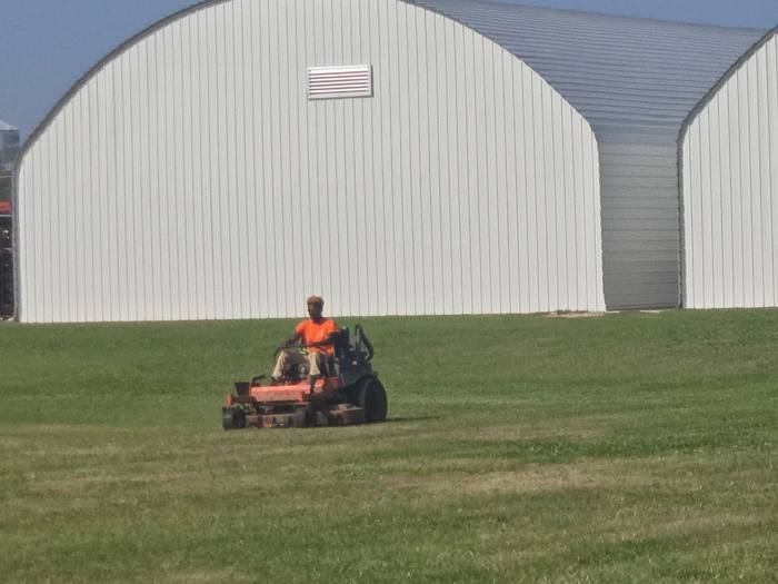Zero-turn mowing a commercial property